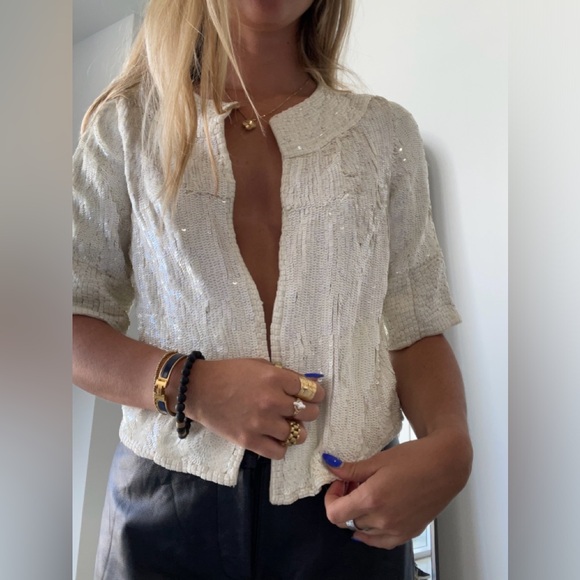 Calypso St Barth White Beaded & Sequin Cropped Jacket. Size Small - Picture 1 of 16